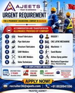 🌍 Urgent Requirement for Bahrain Engineering Company 🇧🇭