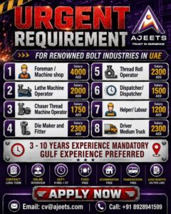 ⚡ Urgent Requirement for Renowned Bolt Industries in UAE 🇦🇪