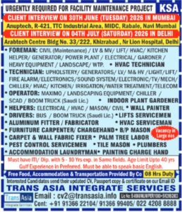 🇸🇦 Saudi Arabia Facility Maintenance Project Jobs – Large Scale Hiring | Mumbai & Delhi Client Interviews