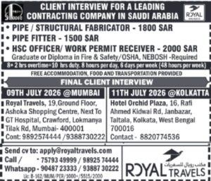 🔥 Saudi Arabia Contracting Company Jobs | Pipe Fabricator, Pipe Fitter & HSE Officer | Client Interview