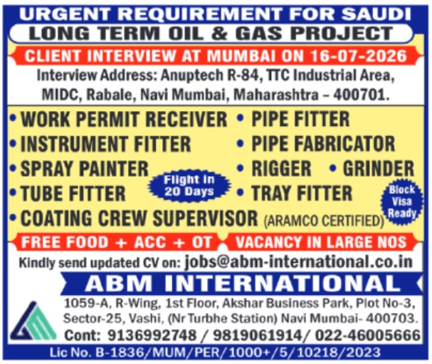 Saudi Arabia Long-Term Oil & Gas Project Jobs Pipe Fitters, Instrument Fitters & Riggers Saudi Arabia Long-Term Oil & Gas Project Jobs Pipe Fitters, Instrument Fitters & Riggers
