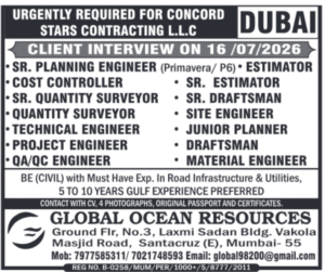 🇦🇪 Dubai Engineering Jobs 2026 | Concord Stars Contracting LLC Recruitment