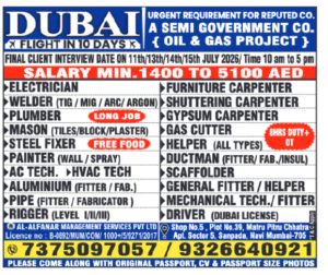 🇦🇪 Dubai Semi Government Oil & Gas Project Jobs 2026 – Urgent Hiring for Skilled Professionals