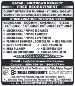Qatar Shutdown Project Engineering Jobs 2026 | Engineers, Supervisors & HSE Vacancies