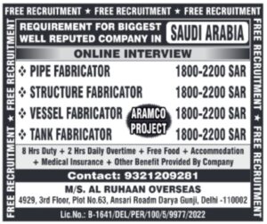 🇸🇦 Saudi Arabia Fabricator Jobs | Free Recruitment | Aramco Project